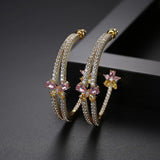 Pink & Yellow CZ Hoop Earring Double Layer Party Accessory