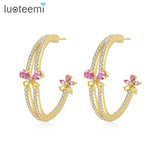 Pink & Yellow CZ Hoop Earring Double Layer Party Accessory