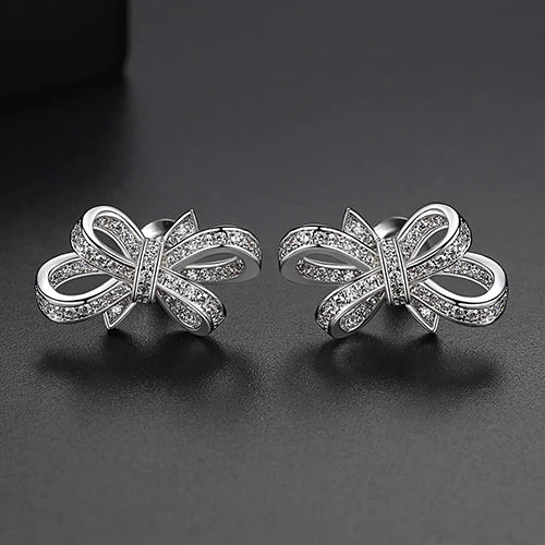 Romantic Bow-knot AAA CZ Stud Earrings for Women Wedding Jewelry