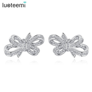Romantic Bow-knot AAA CZ Stud Earrings for Women Wedding Jewelry