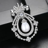 CZ Unique Brooch Simulated Pearl Pin Bridal Accessories