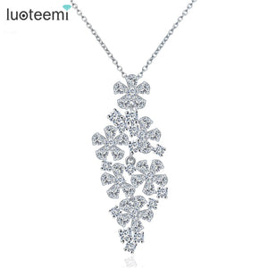 CZ Crystal Flower Necklace for Women Wedding Bridal Love Gift