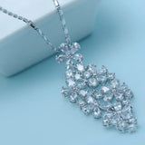 CZ Crystal Flower Necklace for Women Wedding Bridal Love Gift