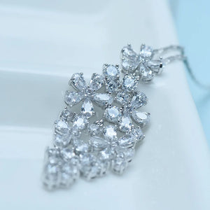 CZ Crystal Flower Necklace for Women Wedding Bridal Love Gift