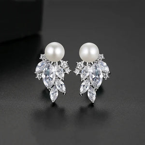 Simulated Pearls Stud Earring Cubic Zircon Girl Jewelry