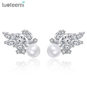 Simulated Pearls Stud Earring Cubic Zircon Girl Jewelry