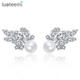 Simulated Pearls Stud Earring Cubic Zircon Girl Jewelry