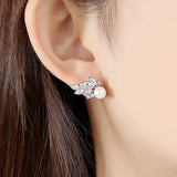 Simulated Pearls Stud Earring Cubic Zircon Girl Jewelry