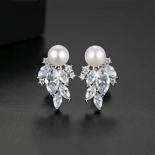 Simulated Pearls Stud Earring Cubic Zircon Girl Jewelry
