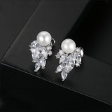 Simulated Pearls Stud Earring Cubic Zircon Girl Jewelry