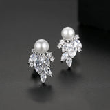 Simulated Pearls Stud Earring Cubic Zircon Girl Jewelry
