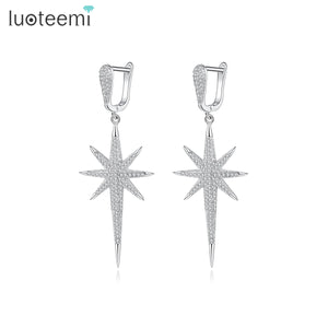Sparkling Star CZ Big Hoop Earrings for Women Hiphop Punk Style