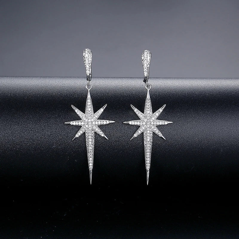 Sparkling Star CZ Big Hoop Earrings for Women Hiphop Punk Style