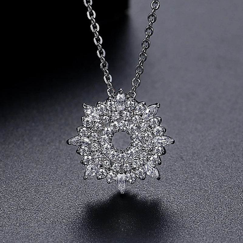 Snowflake CZ Paved Necklace for Women Girl Party Jewelry