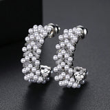 CZ Pearls Earrings High CZ Stone Hoops Graceful Exaggerated Jewelry