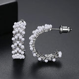 CZ Pearls Earrings High CZ Stone Hoops Graceful Exaggerated Jewelry