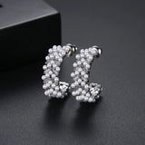 CZ Pearls Earrings High CZ Stone Hoops Graceful Exaggerated Jewelry