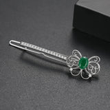 Vintage Butterfly Chrysoprase Jade Hairpins Green Stone Hair Clips