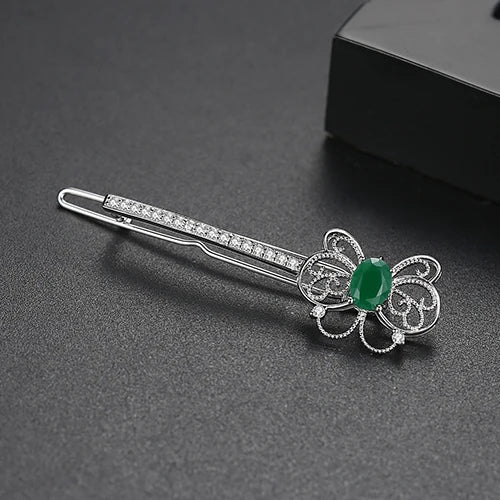 Vintage Butterfly Chrysoprase Jade Hairpins Green Stone Hair Clips