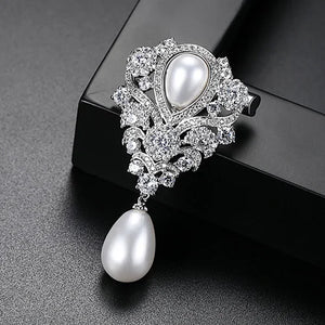 Vintage Pearl Brooch Pin Zircon CZ Bridal Wedding Party Girl Gift