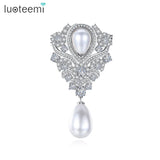 Vintage Pearl Brooch Pin Zircon CZ Bridal Wedding Party Girl Gift
