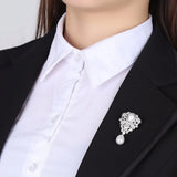Vintage Pearl Brooch Pin Zircon CZ Bridal Wedding Party Girl Gift
