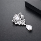 Vintage Pearl Brooch Pin Zircon CZ Bridal Wedding Party Girl Gift
