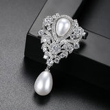Vintage Pearl Brooch Pin Zircon CZ Bridal Wedding Party Girl Gift