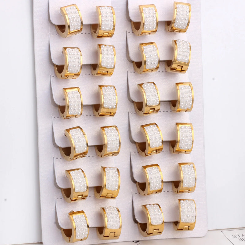 12pcs Gold Clay Top Stainless Steel Hoop Earring Set For Women