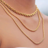 Stainless Steel Rope Twist Chain Choker Necklace Golden Jewelry