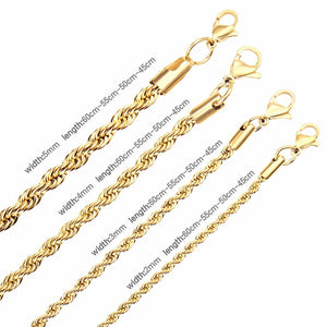 Stainless Steel Rope Twist Chain Choker Necklace Golden Jewelry