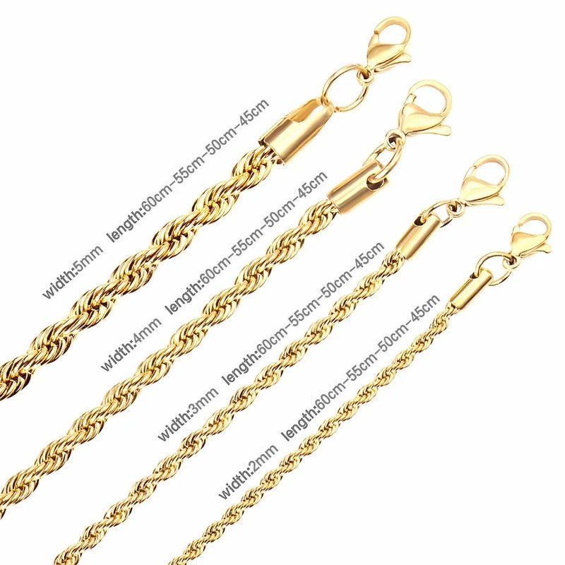 Stainless Steel Rope Twist Chain Choker Necklace Golden Jewelry