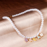 Pearl Pendant Necklace Fairy Letter Chain Necklace With Charm