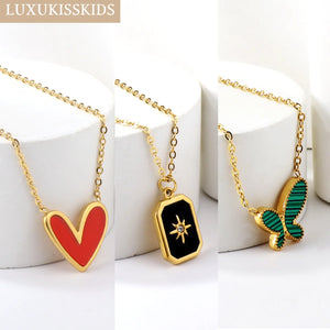 Red Heart Necklaces Butterfly Shell Charms Couple Choker