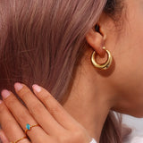 Chunky Gold/Silver Hoop Earrings For Woman Big Round Stainless Steel Vintage