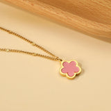 Pink Flower Pendant Necklace 5 Petal Choker Romantic Collier
