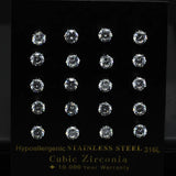 Round CZ Stud Earrings 10pairs/Lot for Woman Man Stainless Steel Silver Jewelry