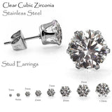 Round CZ Stud Earrings 10pairs/Lot for Woman Man Stainless Steel Silver Jewelry