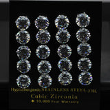 Round CZ Stud Earrings 10pairs/Lot for Woman Man Stainless Steel Silver Jewelry