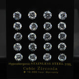Round CZ Stud Earrings 10pairs/Lot for Woman Man Stainless Steel Silver Jewelry