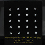 Round CZ Stud Earrings 10pairs/Lot for Woman Man Stainless Steel Silver Jewelry