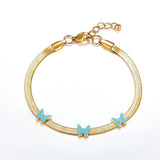 Vintage Flat Chains Bracelet with Butterfly Flower Charms