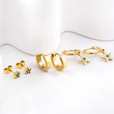 3 Pairs/Set Stud Earrings Round Beads Star Hiphop Piercing