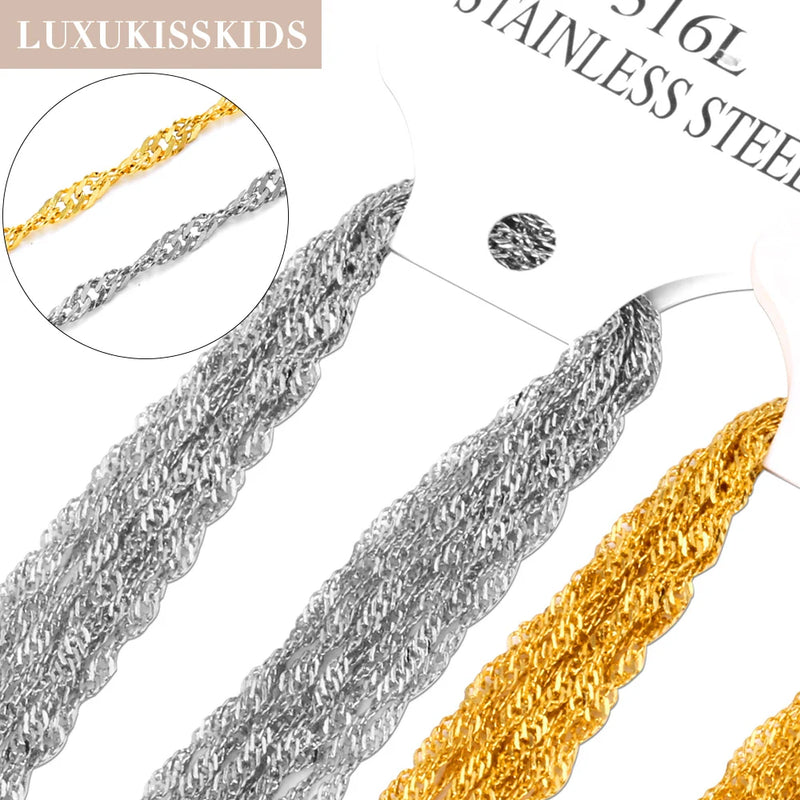 Singapore Twisted Chains Necklace 10pcs Golden/Steel 2mm DIY