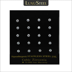 10 Pairs Crystal Stud Earrings Silver Plated Stainless Steel CZ Gift for Girls
