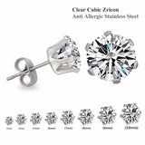 10 Pairs Crystal Stud Earrings Silver Plated Stainless Steel CZ Gift for Girls