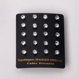 10 Pairs Crystal Stud Earrings Silver Plated Stainless Steel CZ Gift for Girls