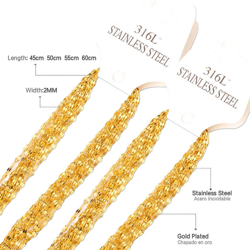 10Pc Lip Shape Water-Wave Chain 316L Stainless Steel Thin 2mm Necklace