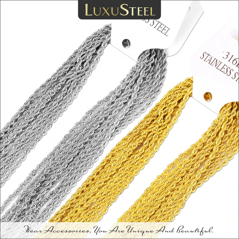10pcs Stainless Steel Rope Chain Necklaces 2mm Silver No Fade DIY Pendants