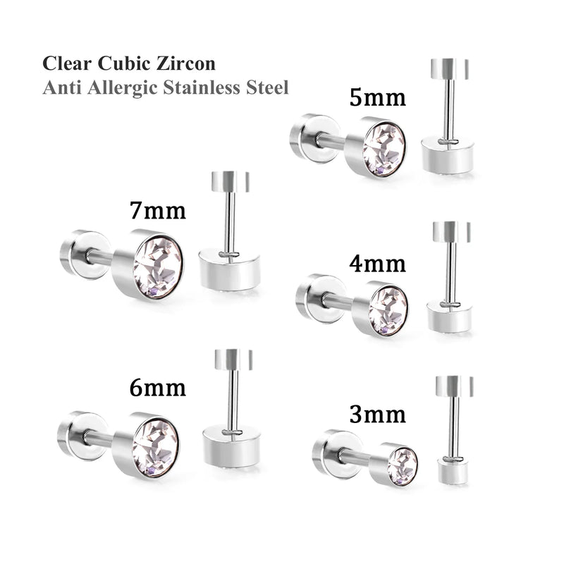 Stainless Steel Cubic Zirconia Stud Earring Set